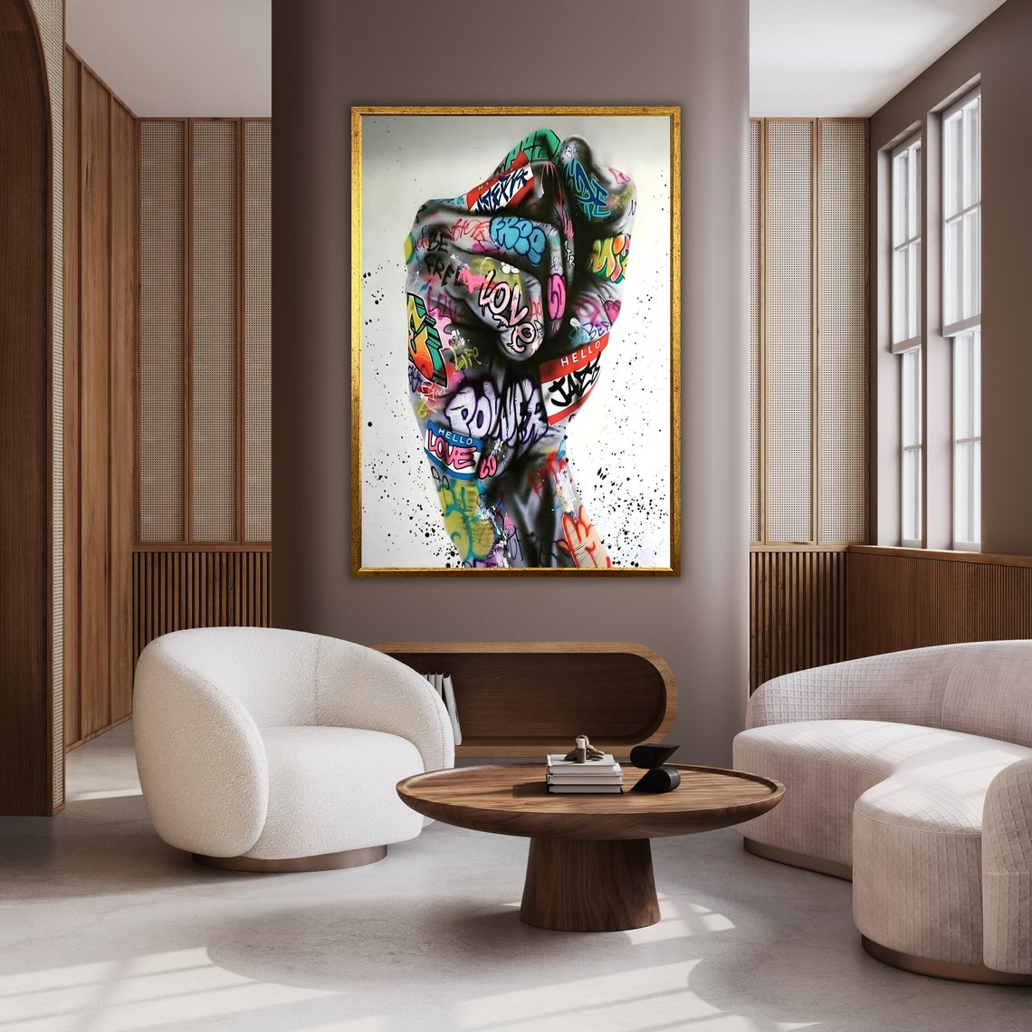 Graffiti Raised Fist Power Colorful Street Art Gold Frame Poster - Image 2