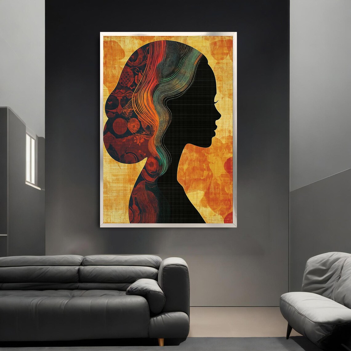 African Woman Silhouette Art Vibrant Wall Decor Afrocentric Art Modern Portrait Wall Art Gift Idea - Image 3