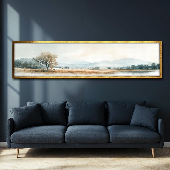 Panoramic Nature Painting Hallway Wall Art Large Landscape Artwork Neutral Color Decor Gift For Art Lovers Minimalist Wall Decor