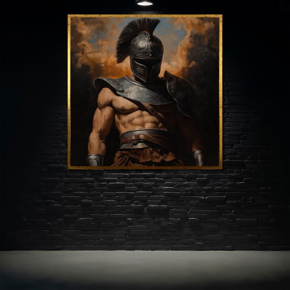 Ancient Gladiator Painting Roman Warrior Wall Art Epic Battle Decor Legendary Fighter Print Historical Armor Artwork Unique Gift