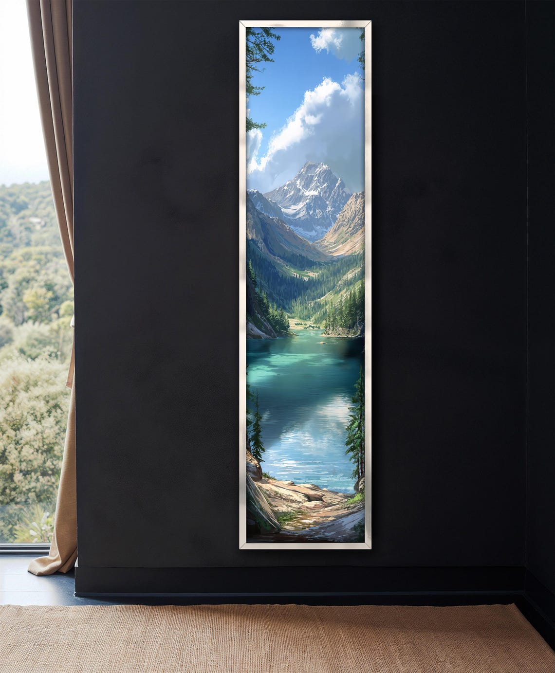 Snow Capped Mountain Lake Pine Forest Vertical Landscape Art Poster - Image 4