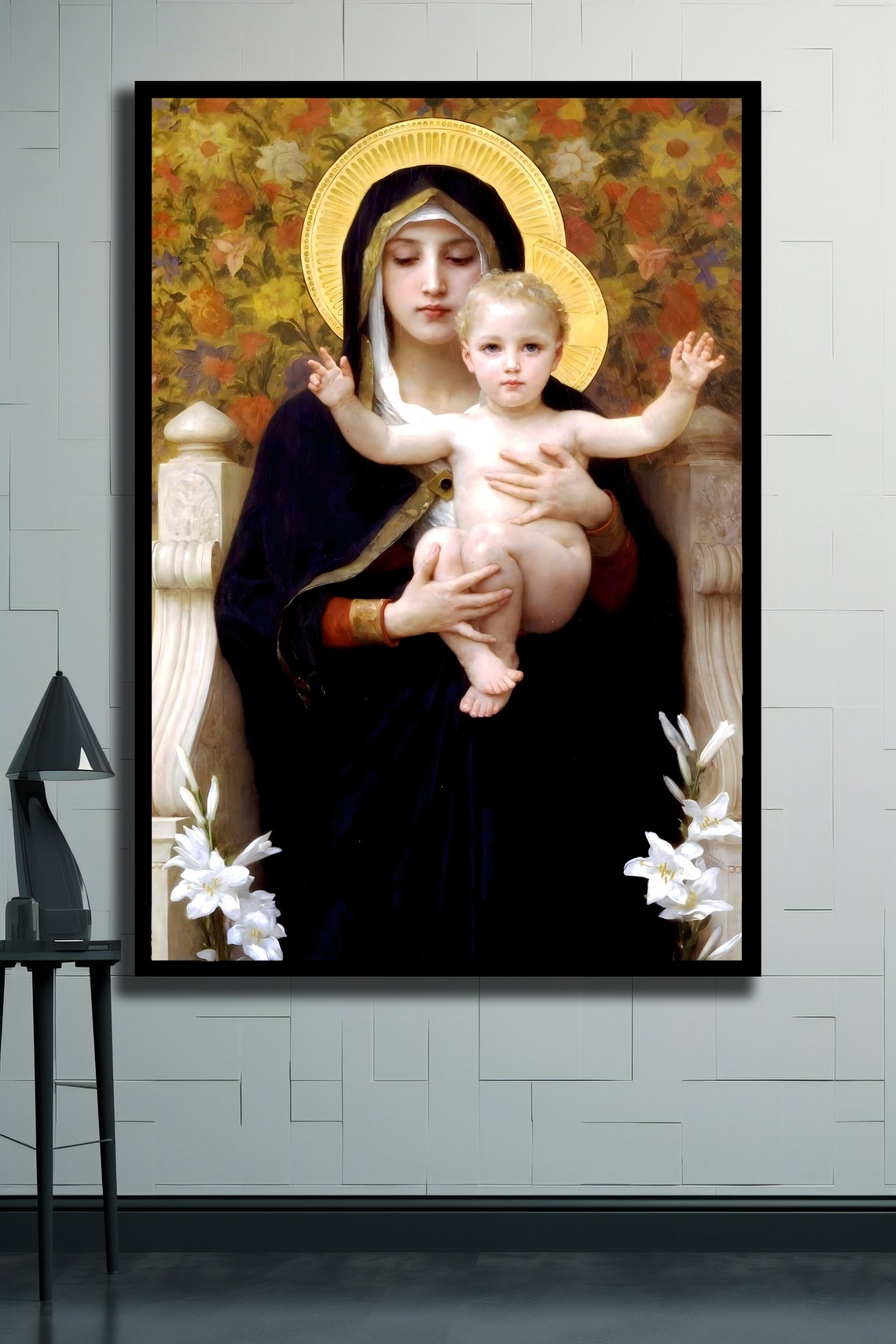 Bouguereau Madonna Of The Lilies Virgin And Child Religious Art Poster - Image 2