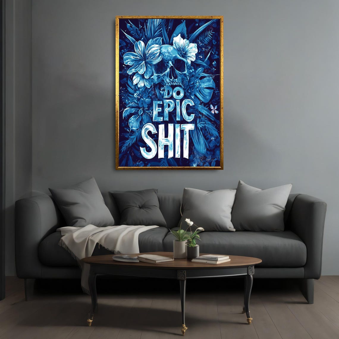 Blue Floral Skull Do Epic Shit Motivational Quote Wall Art Poster - Image 4