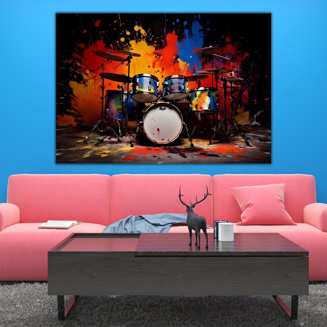 Drum Kit Paint Splatter Explosion Colorful Musical Instrument Art Poster - Image 2