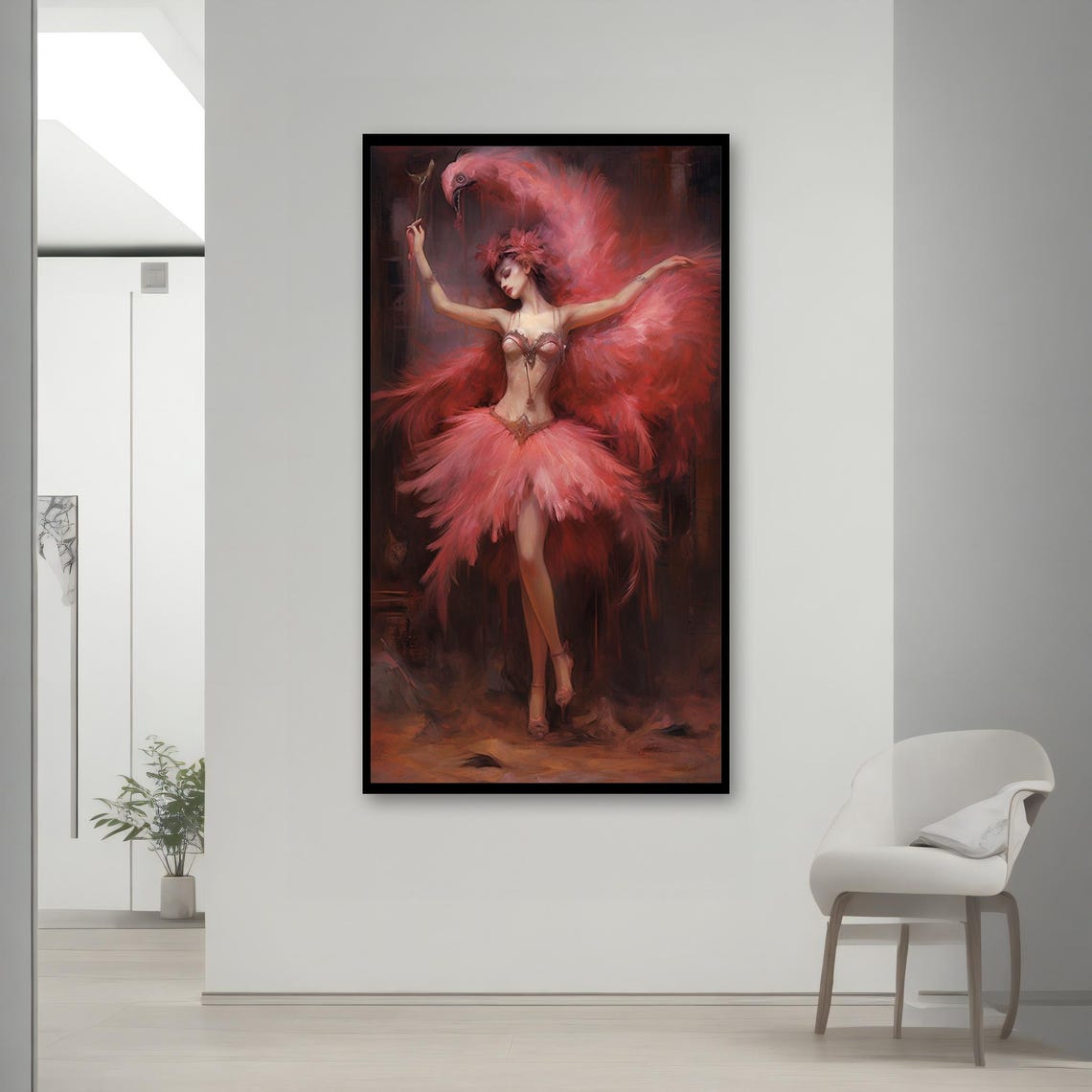 Flamingo Ballerina Pink Feather Costume Dramatic Dark Stage Art Poster - Image 2