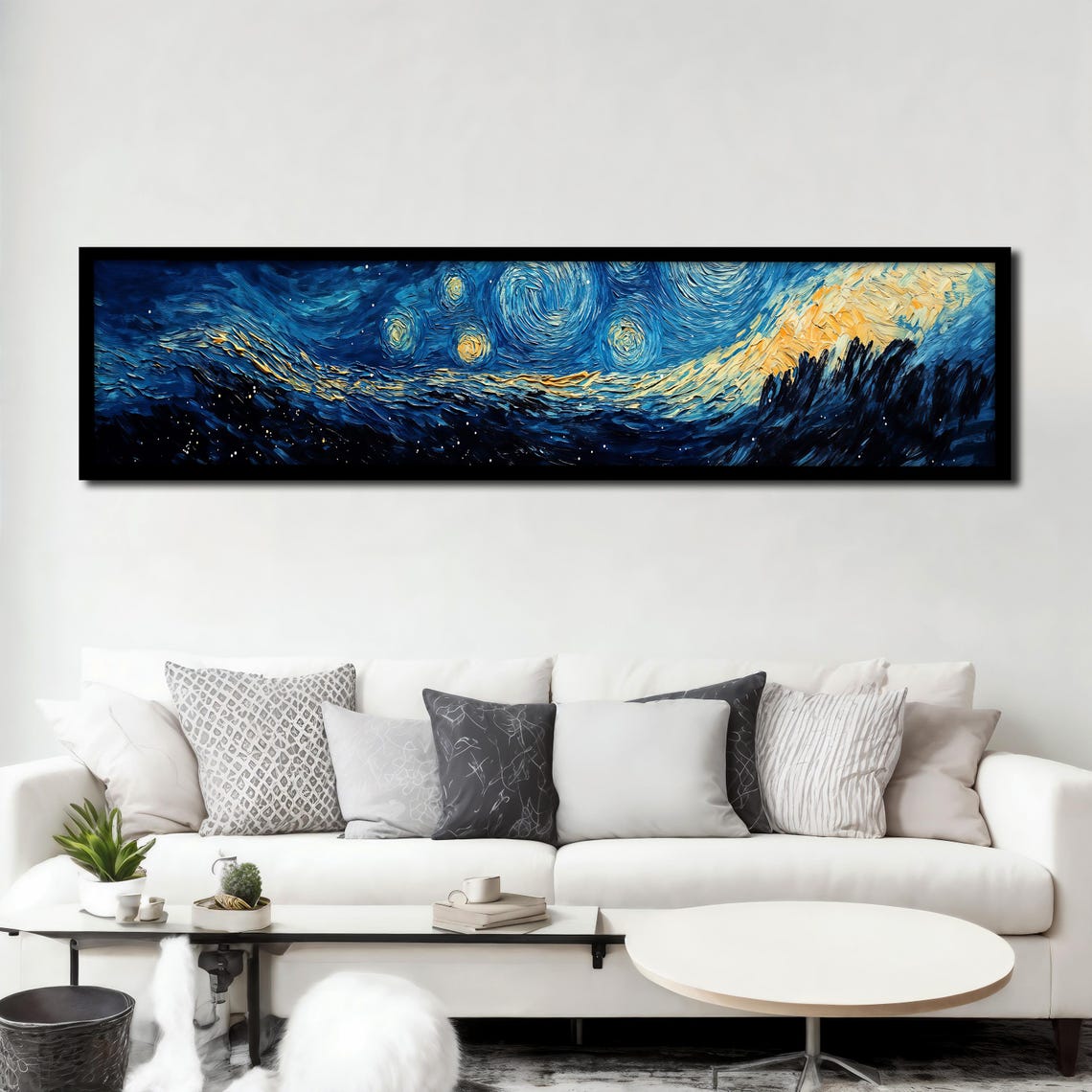 Starry Night Swirling Blue Gold Panoramic Impressionist Art Poster - Image 3