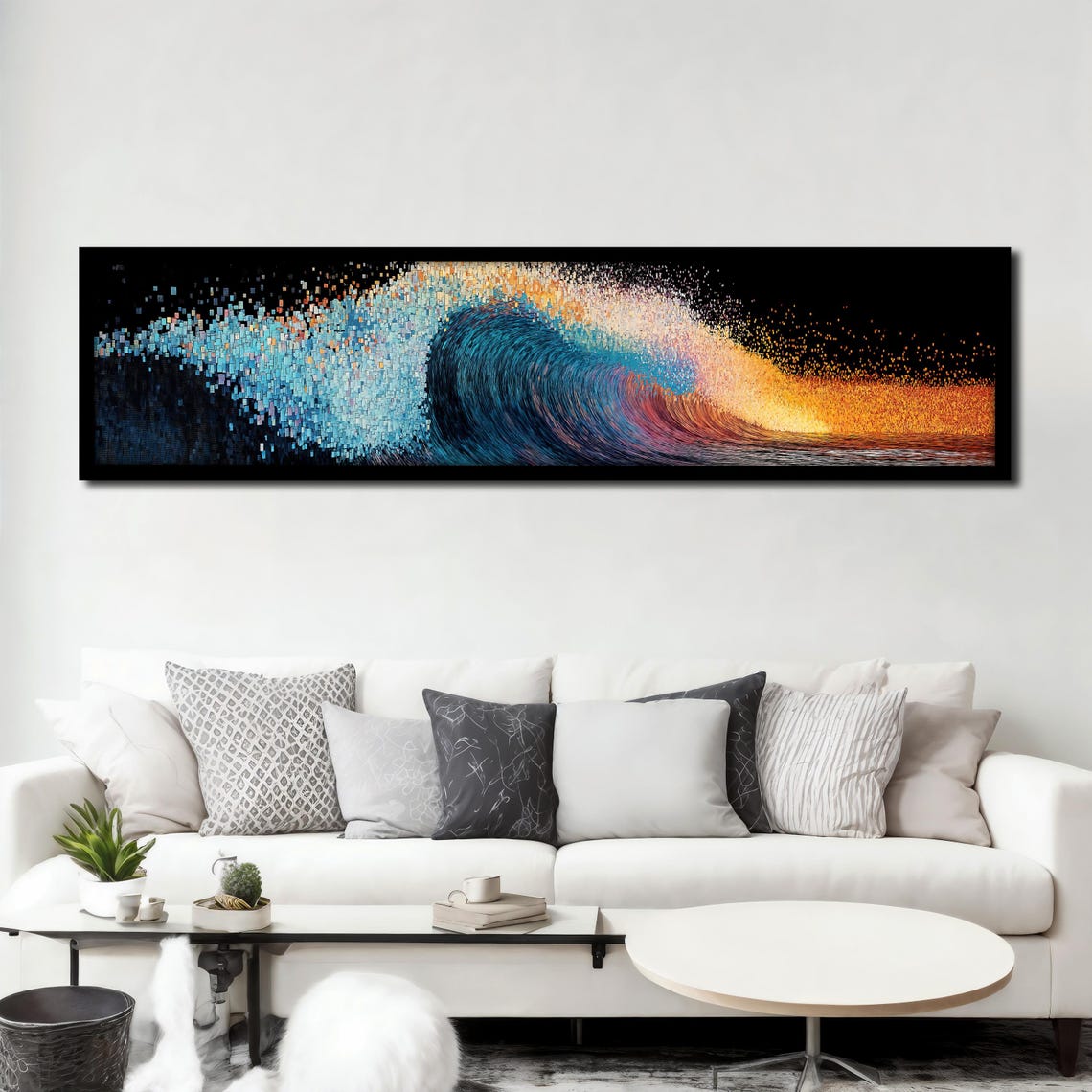 Mosaic Ocean Wave Sunset Panoramic Colorful Abstract Art Poster - Image 3