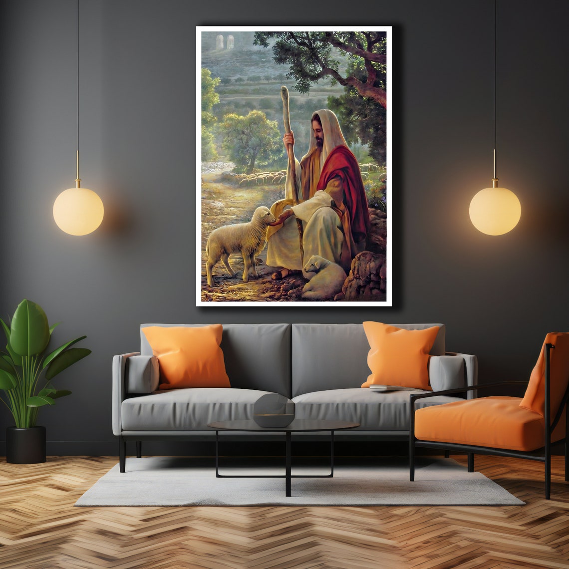 Jesus Good Shepherd Lambs Christian Faith Wall Art Print Poster - Image 3