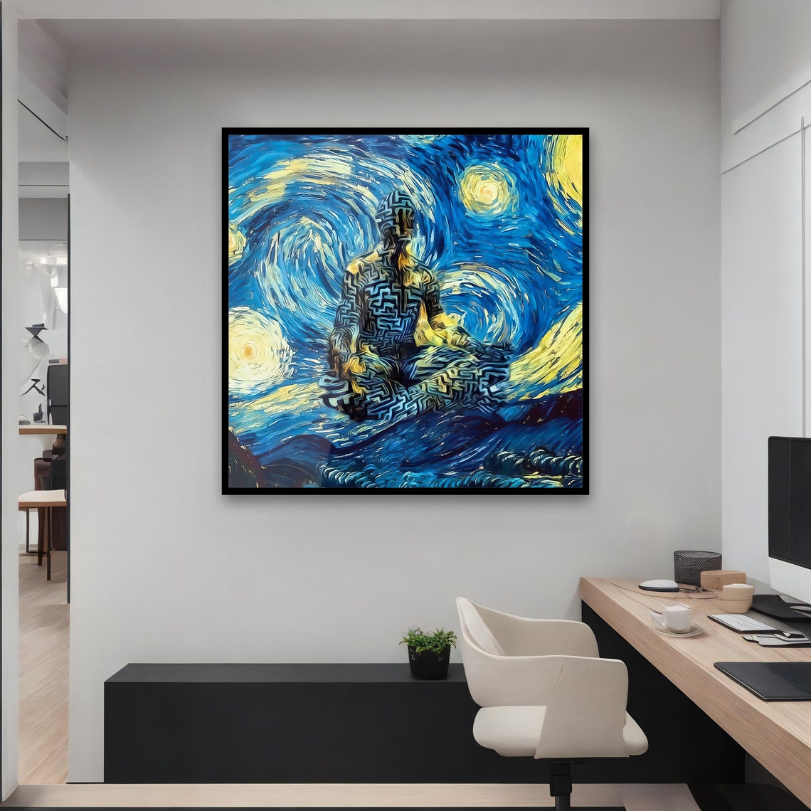 Starry Night Meditation Van Gogh Style Swirling Sky Art Print - Image 3