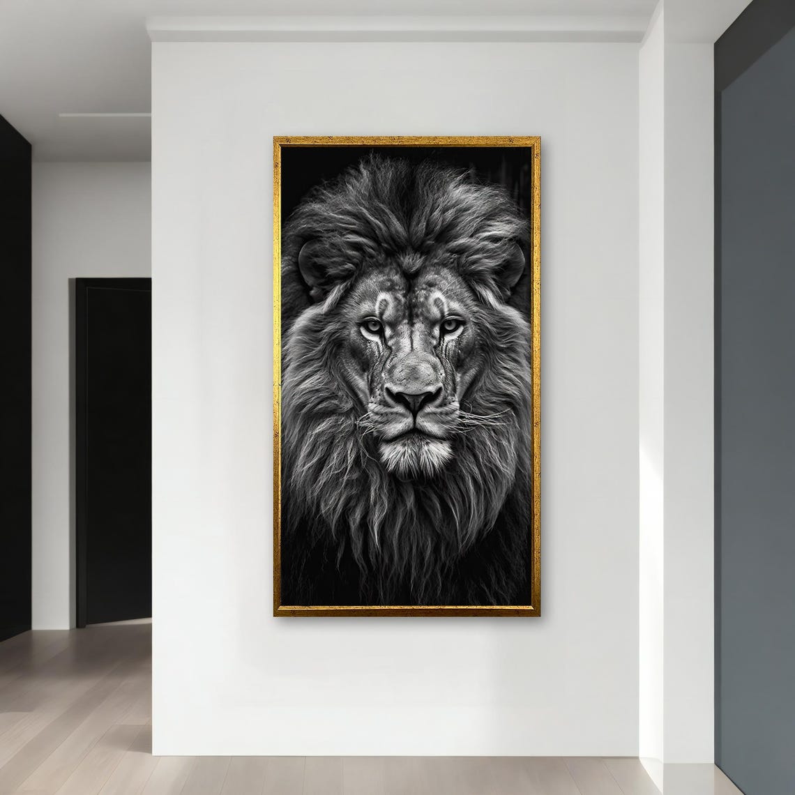 Majestic Black White Lion Portrait Dramatic Mane Wall Poster - Image 3