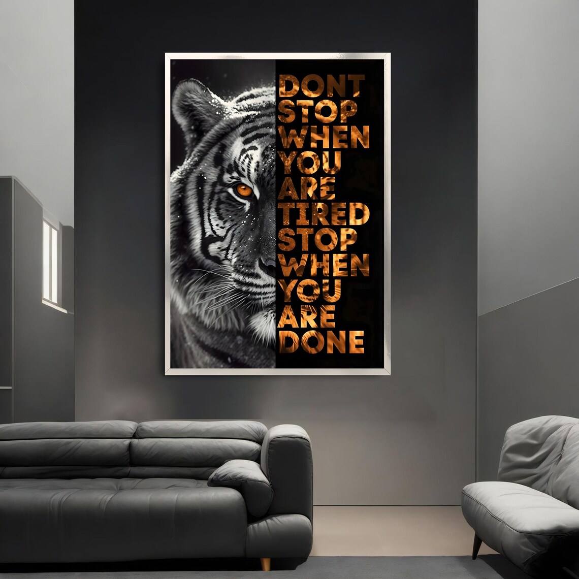 Motivational Tiger Dont Stop When Tired Bold Quote Office Gym Art Poster - Image 3