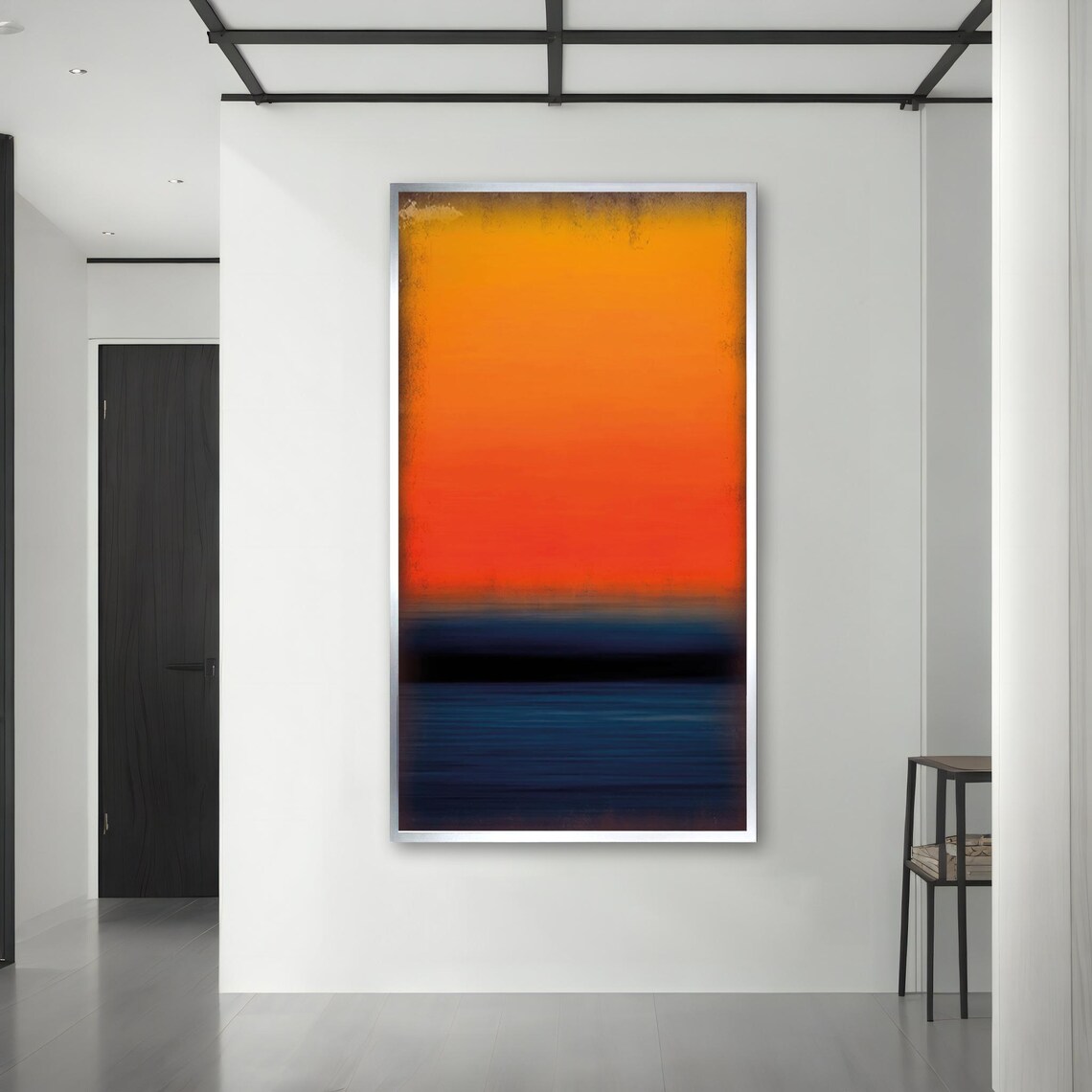 Orange And Navy Blue Minimalist Painting Abstract Modern Wall Art Stylish Home Decor Ready To Hang Artwork Gift Idea - Image 3