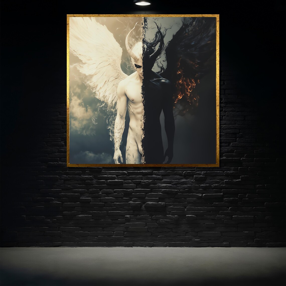 Angel and Demon Split Duality Dark Fantasy Heaven and Hell Wall Art Poster