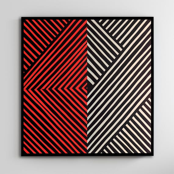 Bold Geometric Art Modern Framed Wall Decor Red And Black Striped Pattern Art Ready To Hang Unique Home Accent