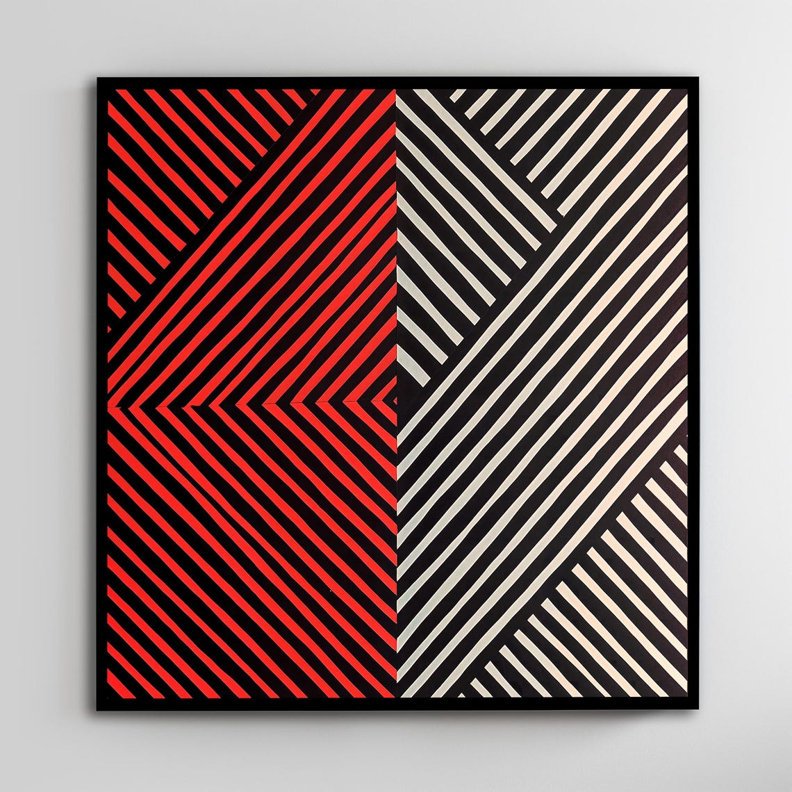 Bold Geometric Art Modern Framed Wall Decor Red And Black Striped Pattern Art Ready To Hang Unique Home Accent
