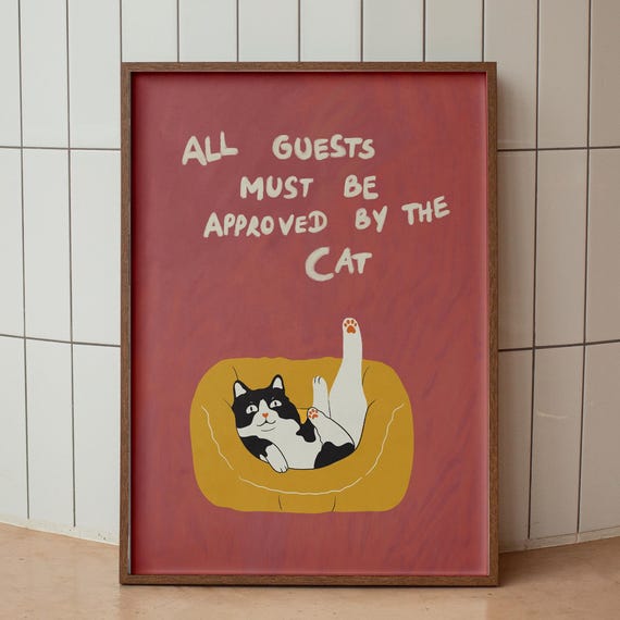 Cat Wall Art Print Funny Poster Cute Kitten Illustration Lover Gift