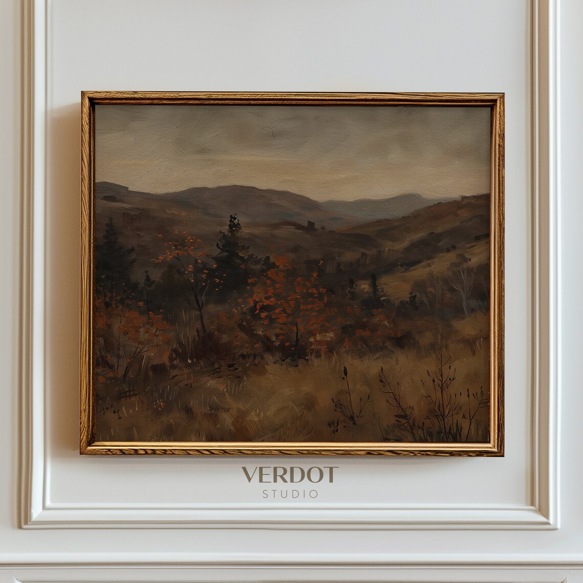 Dark Fall Country Hill Landscape Art Print, Vintage Autumn