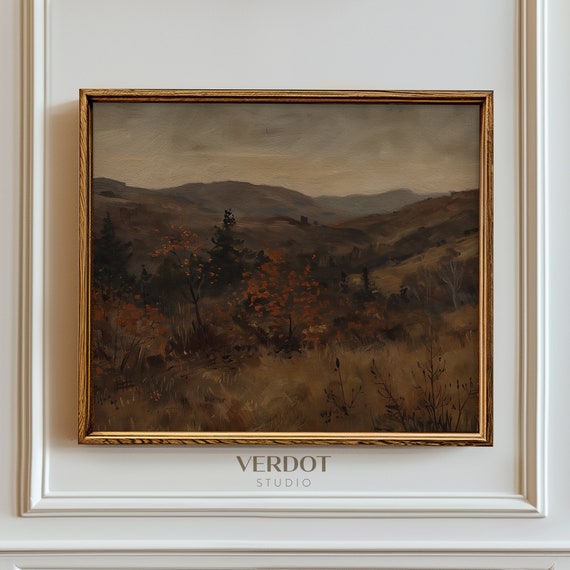 Dark Fall Country Hill Landscape Art Print, Vintage Autumn