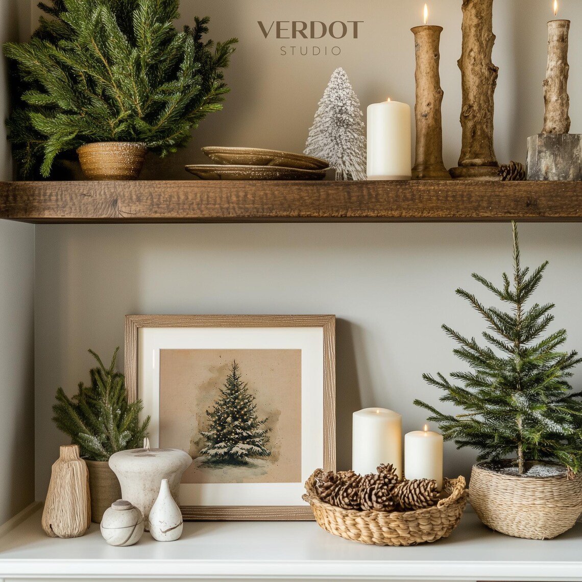 Vintage Christmas Tree Art Print, Neutral Holiday Decor - Image 4