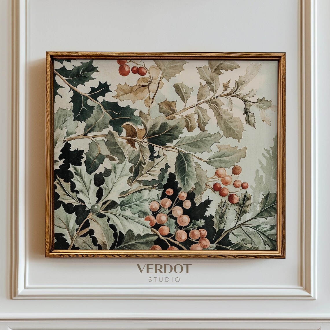 Vintage Holly Christmas Poster, Winter Berries Botanical