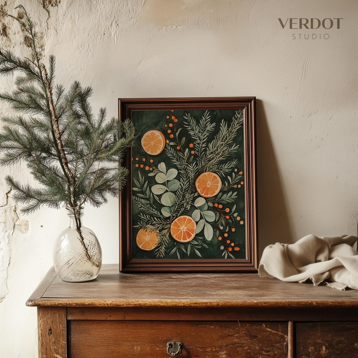 Christmas Citrus Botanical Orange Slices Pine On Dark Green Art Poster - Image 3