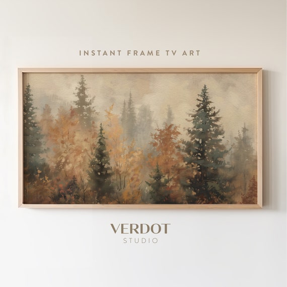 Fall Trees Autumn Landscape Art Print, Rustic Country