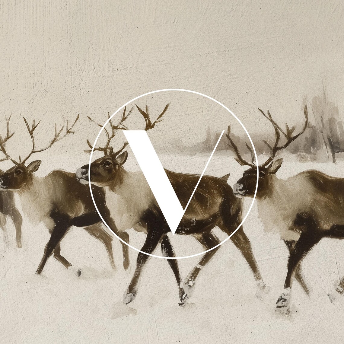 Santa's Reindeer Christmas Print, Neutral Holiday Art Print - Image 2