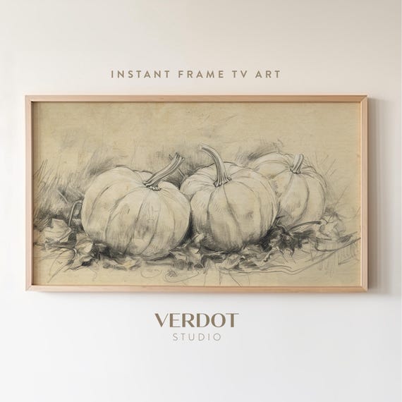 Vintage Pumpkin Sketch Fall Art Print, Halloween Decor
