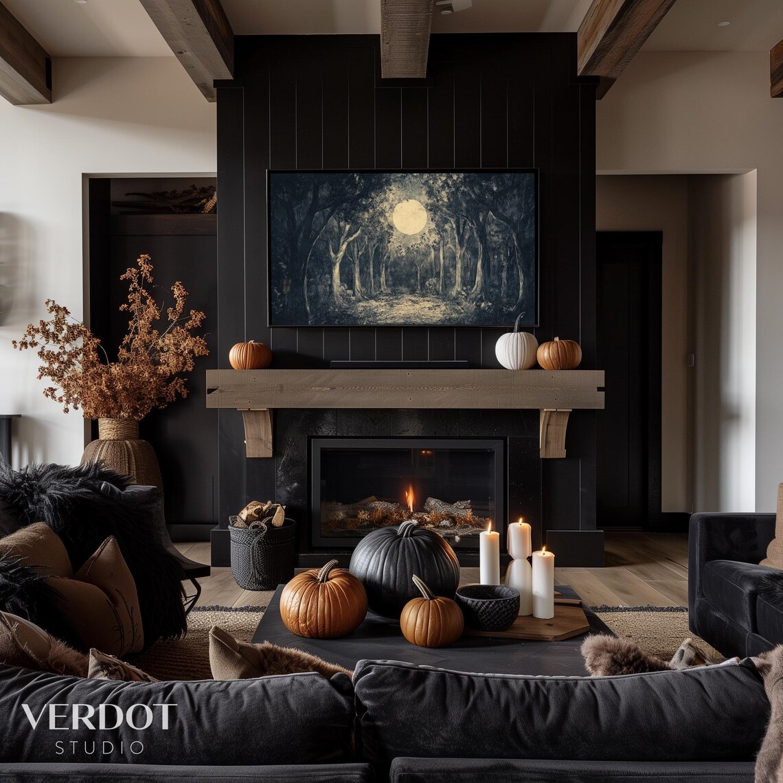 Vintage Halloween Forest Art Print, Night Sky Moon - Image 4