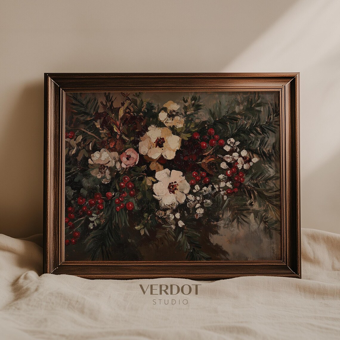 Winter Flower Print, Vintage Christmas Floral Art - Image 2