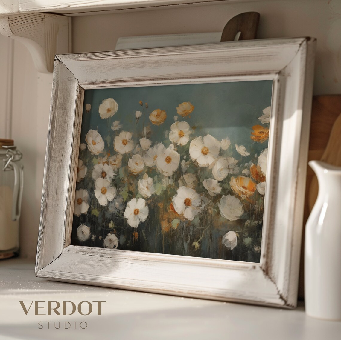 Navy Vintage Flowers Art Print, Rustic Wildflowers - Image 3