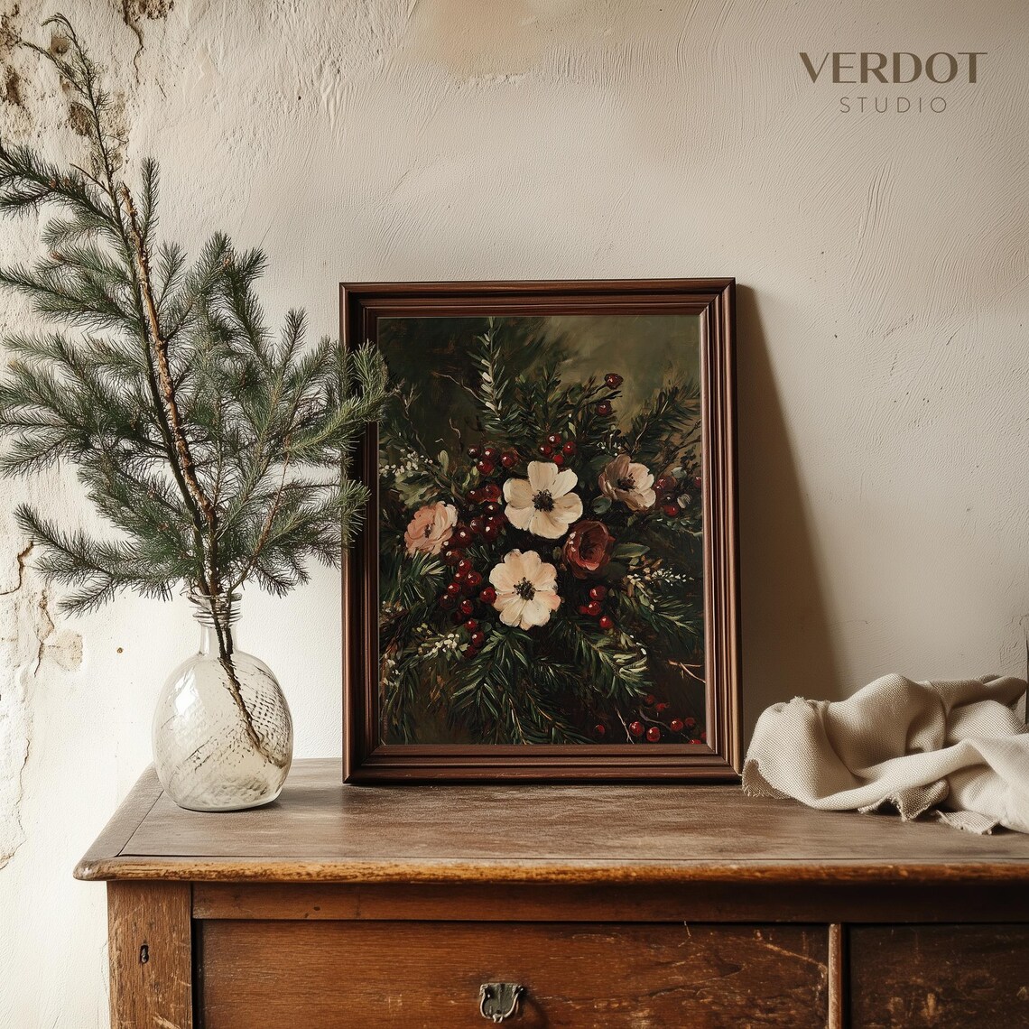 Winter Flower Painting Christmas Print, Vintage Holiday - Image 4
