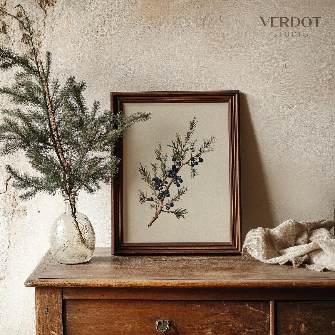 Vintage Juniper Branch Christmas Art Print - Image 4