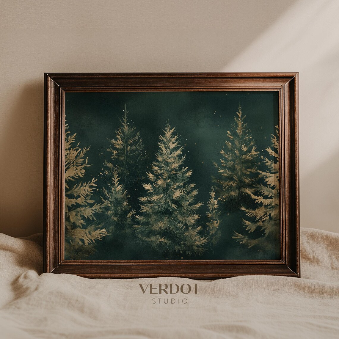 Vintage Christmas Print, Green Winter Forest Art Print