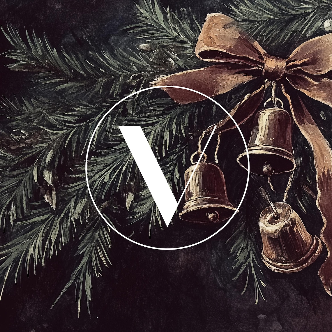 Vintage Evergreen Christmas Bells Holiday Art Print - Image 3