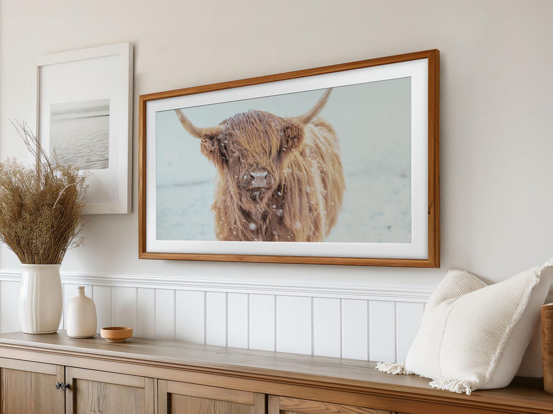 Frame Tv Art Winter Highland Cow Tv Art Highland Cow Frame Tv Art Snowy Winter Tv Art Seasonal Frame Tv Winter Cow T777 - Image 2