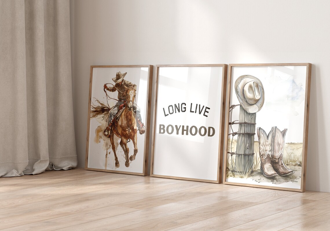 Long Live Boyhood Cowboy Horse Set of Three Nursery Room Poster - Image 3