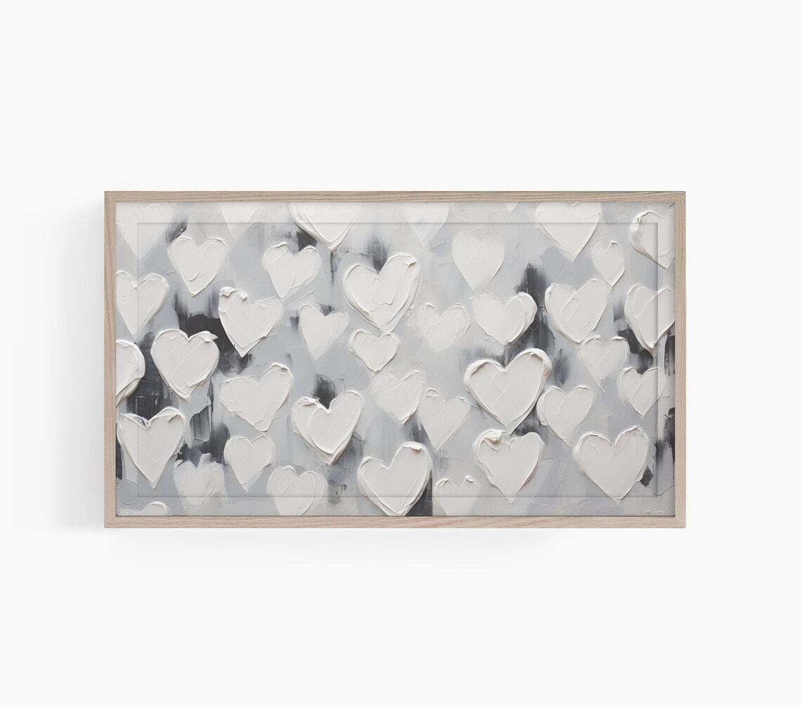 Impasto Hearts Black White Valentine's Day Art Print