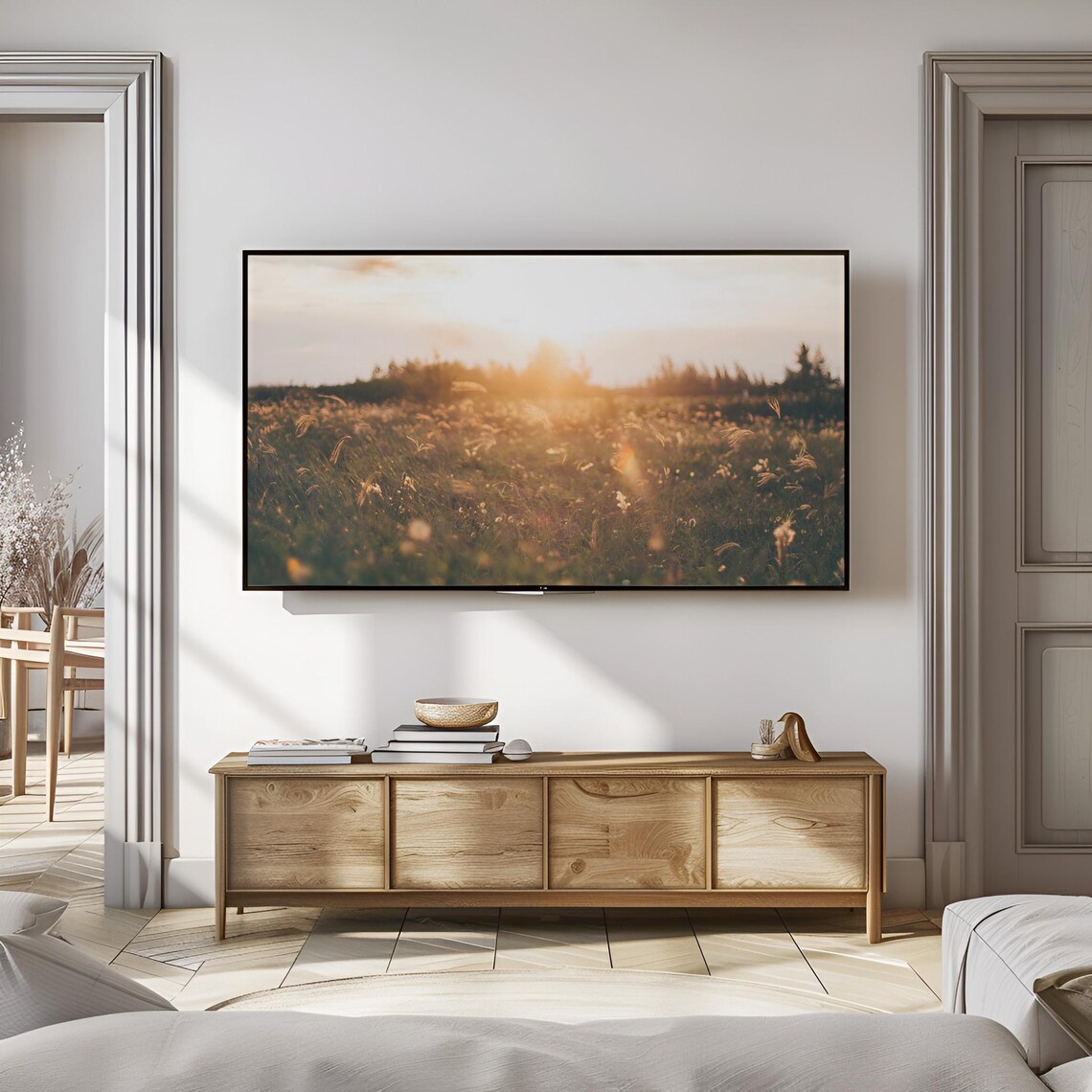 Golden Sunset Over Wildflower Meadow Warm Summer Field Glow Nature Wall Art - Image 3