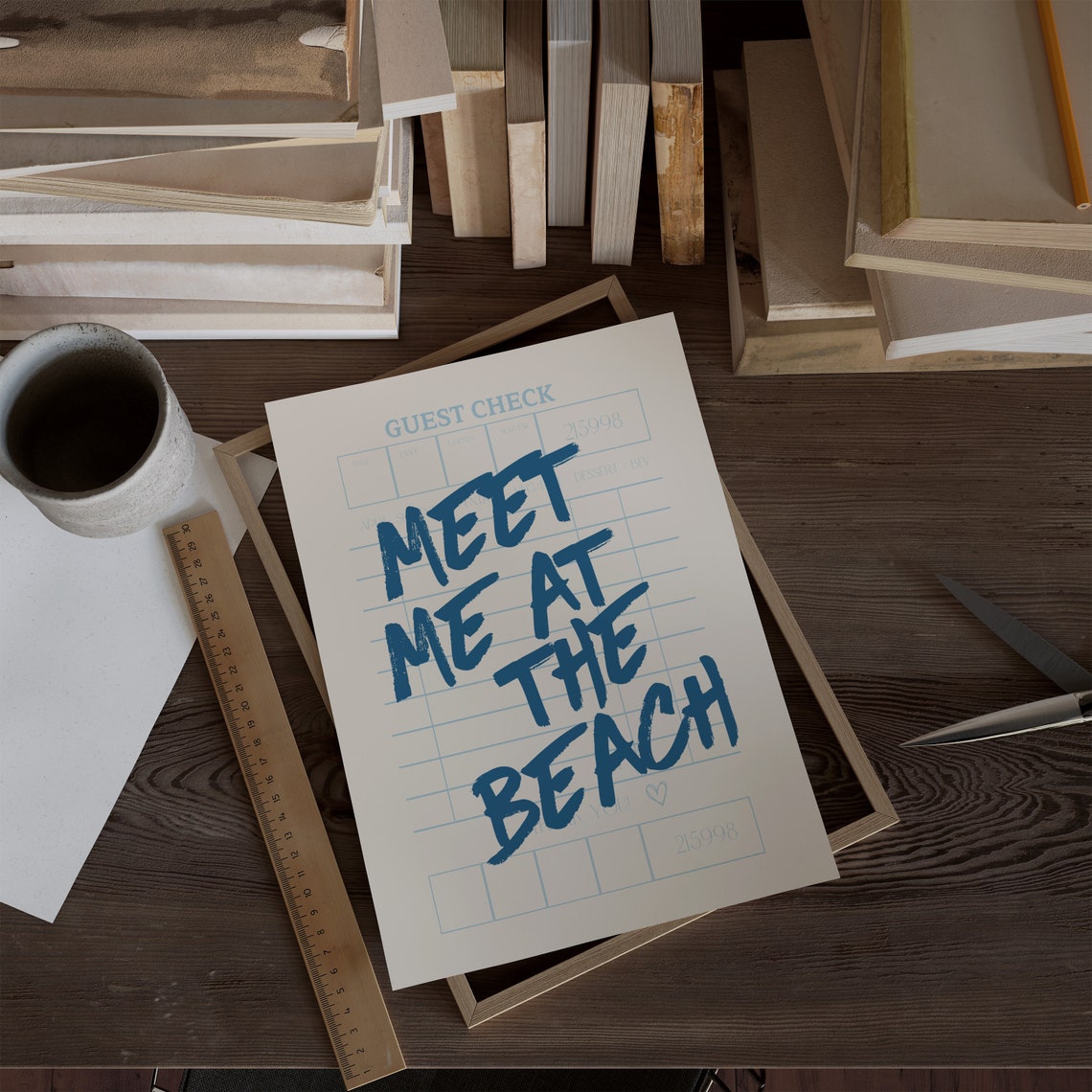 Meet Me at the Beach Retro Diner Guest Check Typography Poster - Image 3