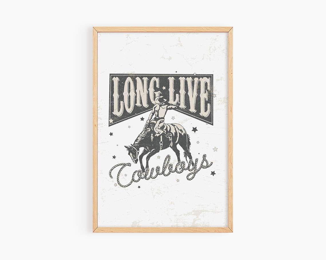 Long Live Cowboys Vintage Rodeo Bronc Rider Retro Western Art Poster