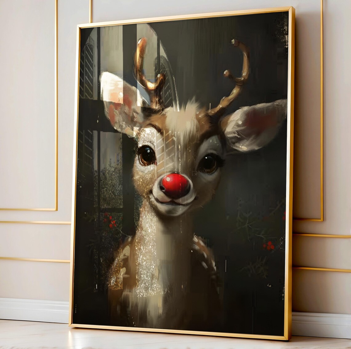 Rudolph Red Nose Reindeer Moody Vintage Christmas Painting Poster - Image 2