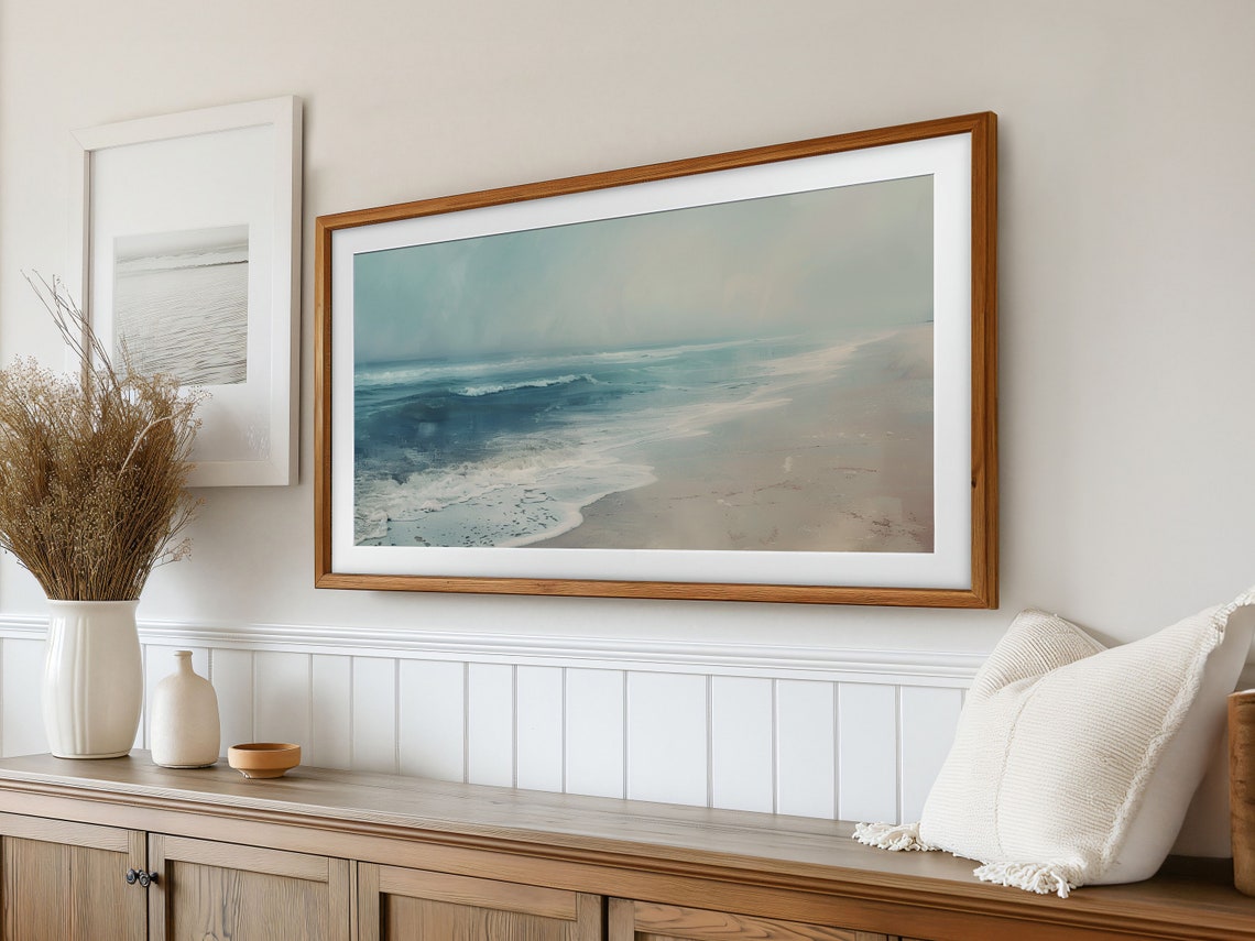 Ocean Wave Beach Shoreline Foamy Surf Coastal Painting Poster - Image 2