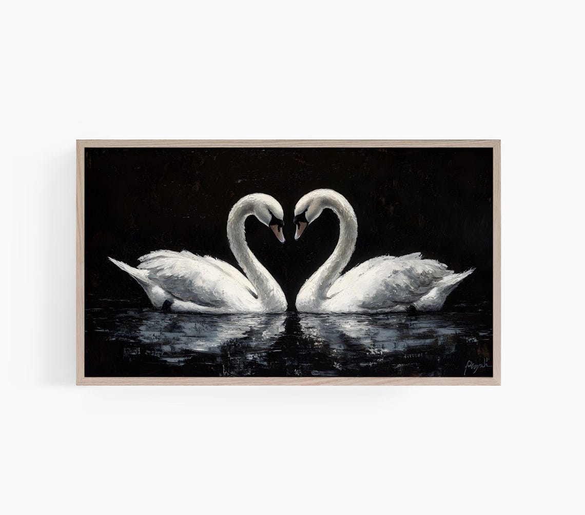 Swan Frame Tv Art Love Birds Valentines Day Tv Art Moody Swan Painting Vintage Valentines Day Tv Art Frame Tv Art T834