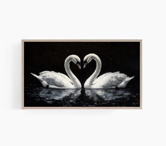Swan Frame Tv Art Love Birds Valentines Day Tv Art Moody Swan Painting Vintage Valentines Day Tv Art Frame Tv Art T834