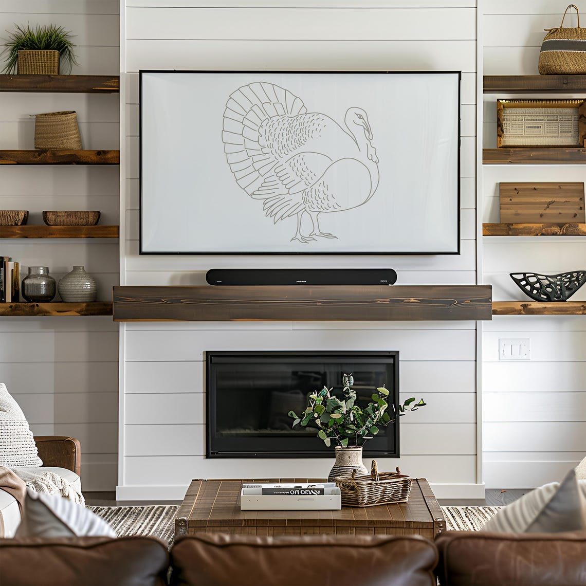 Minimalist Turkey Line Art Elegant Thanksgiving Fall Kitchen Wall Art - Image 3