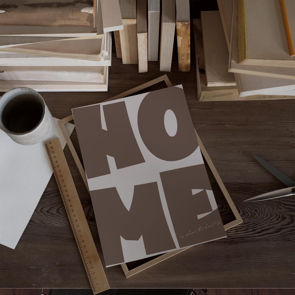 HOME Is Where The Heart Is Taupe Typography Modern Home Decor Poster - Image 3