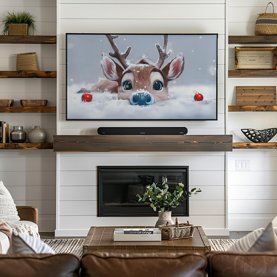 Red Nose Reindeer Frame Tv Art Rudolph Frame Tv Art Winter Reindeer Tv Art Snowy Rudolph Tv Art Christmas Frame Tv Art T785 - Image 2