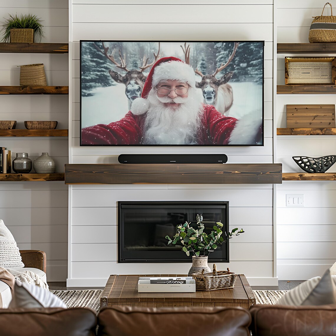 Christmas Santa Reindeer Selfie Art Print - Image 2