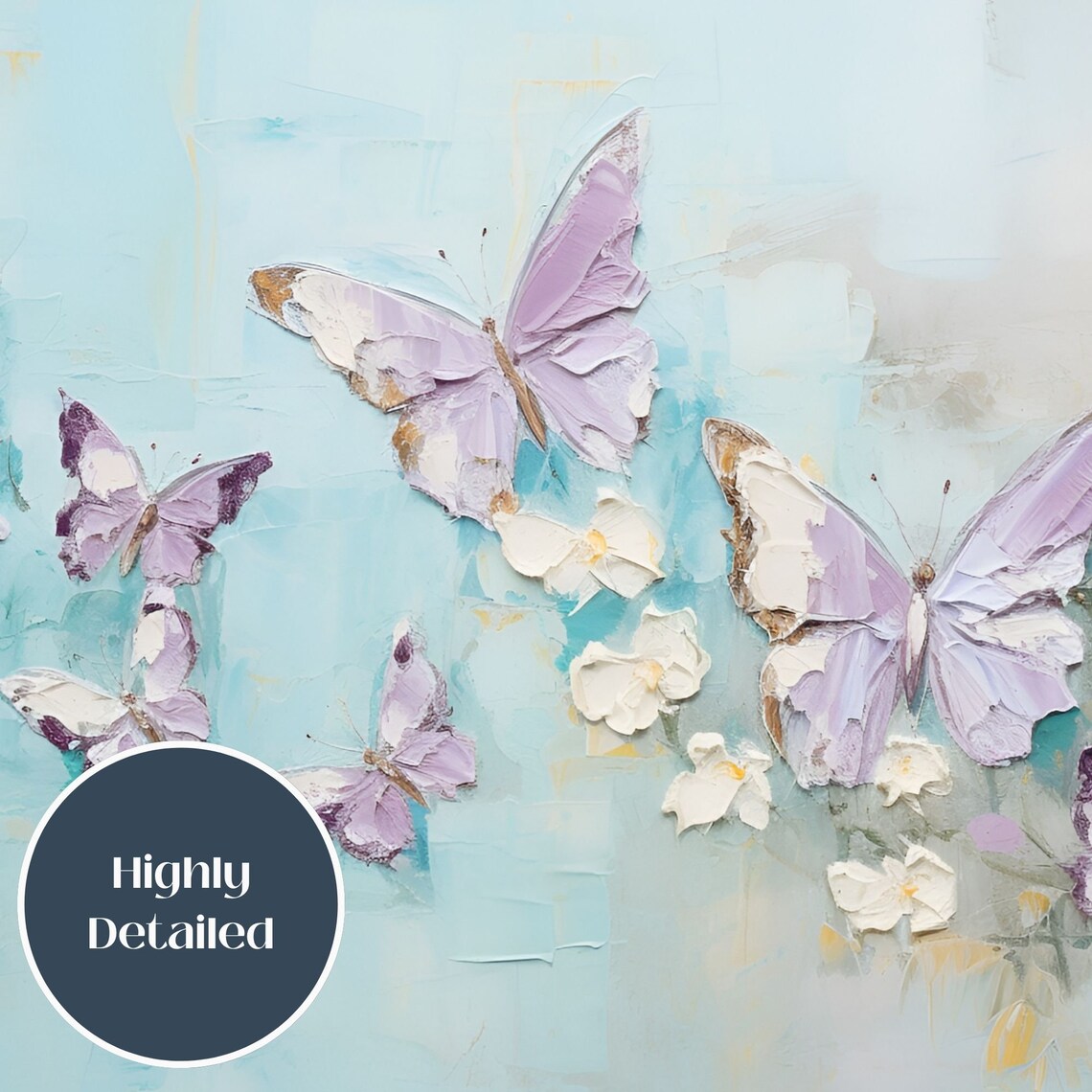 Butterflies Impasto Painting Art Print, Neutral Spring - Image 3